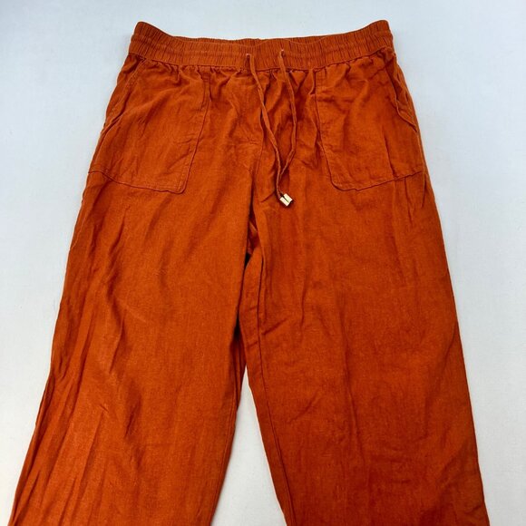 Calvin Klein Womens Linen Blend Pants Drawstring Orange Size Medium Pockets - Picture 2 of 9